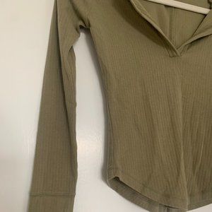 Free People Long Sleeve Moss Green V-Neck